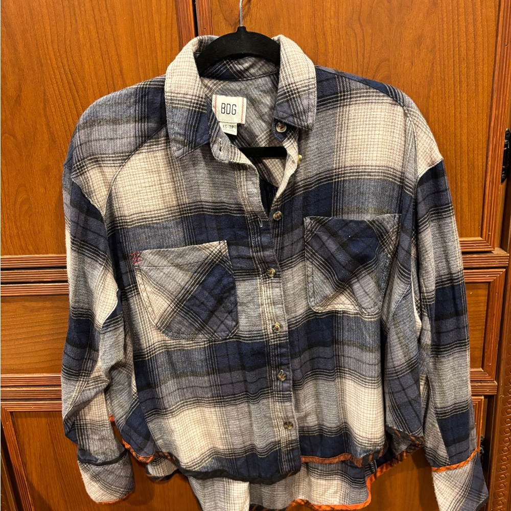 Urban Outfitters Navy and Gray Plaid Shirt